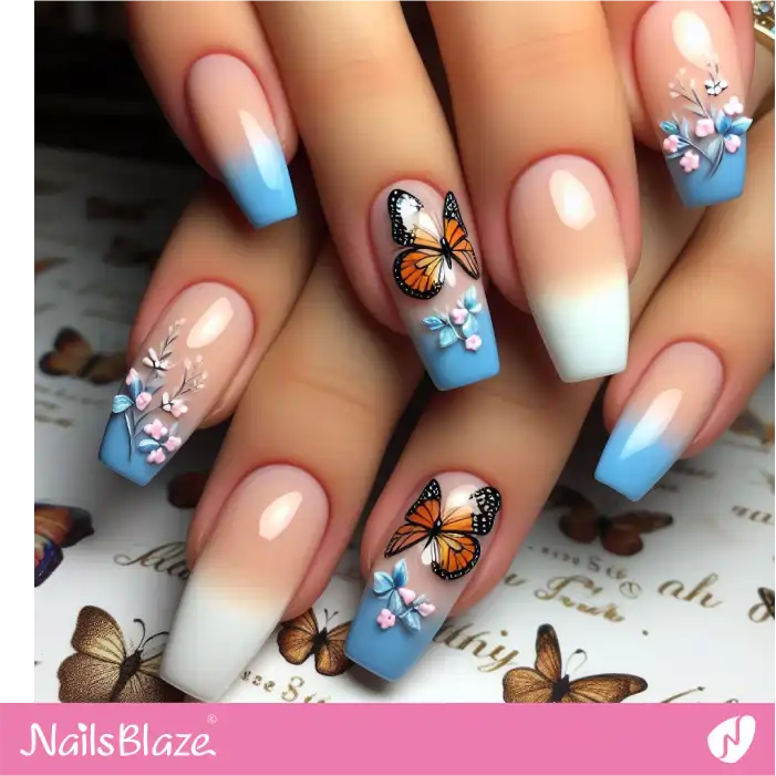 Ombre French Peach Fuzz Nails with Butterflies | Color of the Year 2024 - NB1815
